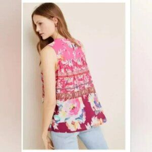 Vineet Bahl Multicolor Watercolor Floral Sleeveless Blouse - Size Small